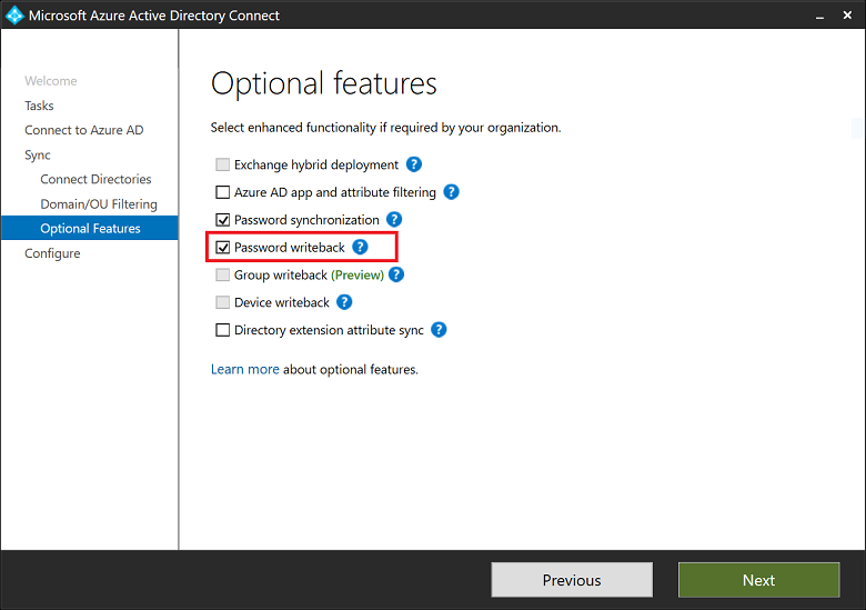 Enable Azure Active Directory password writeback | Microsoft Docs